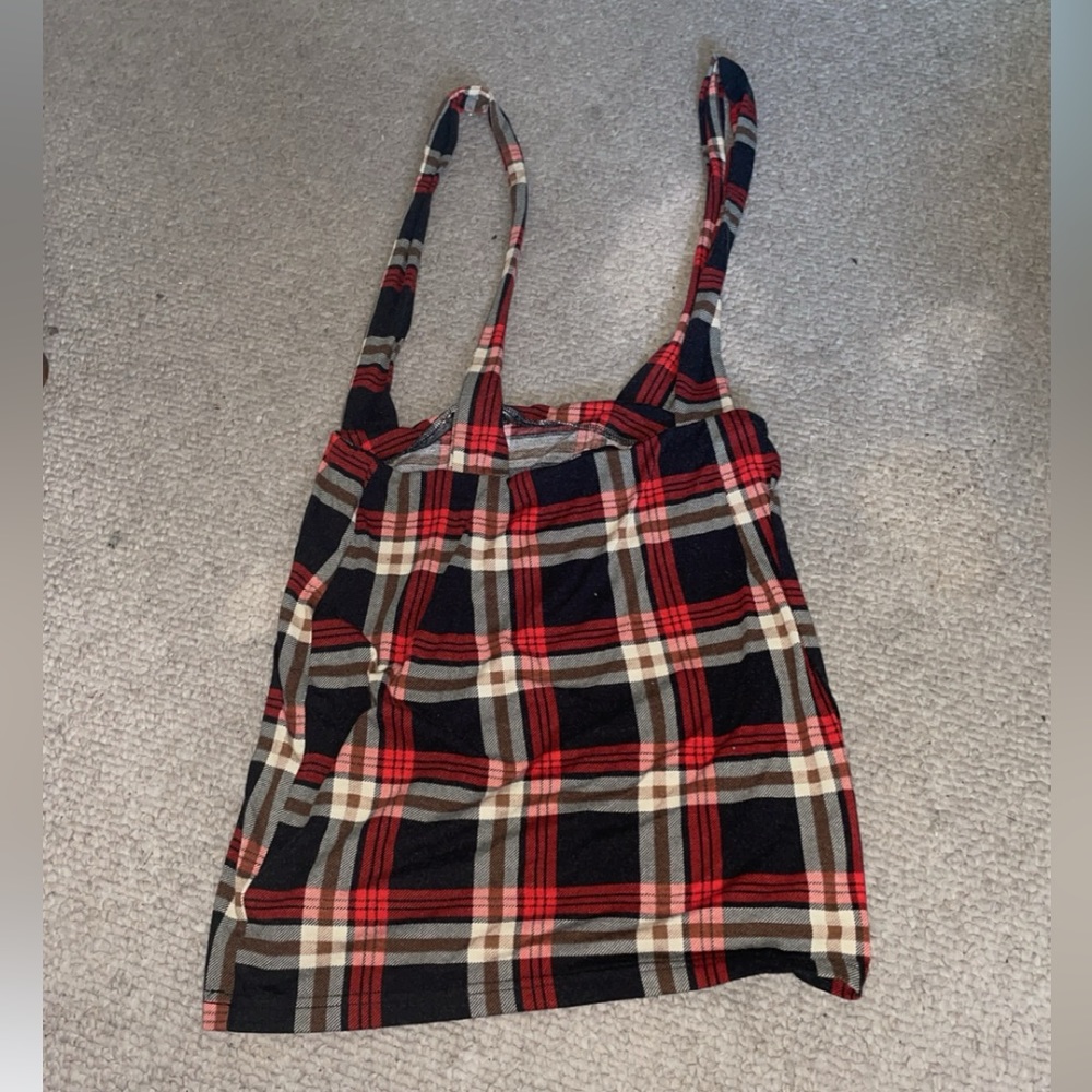 Zipper side tartan suspender skirt
